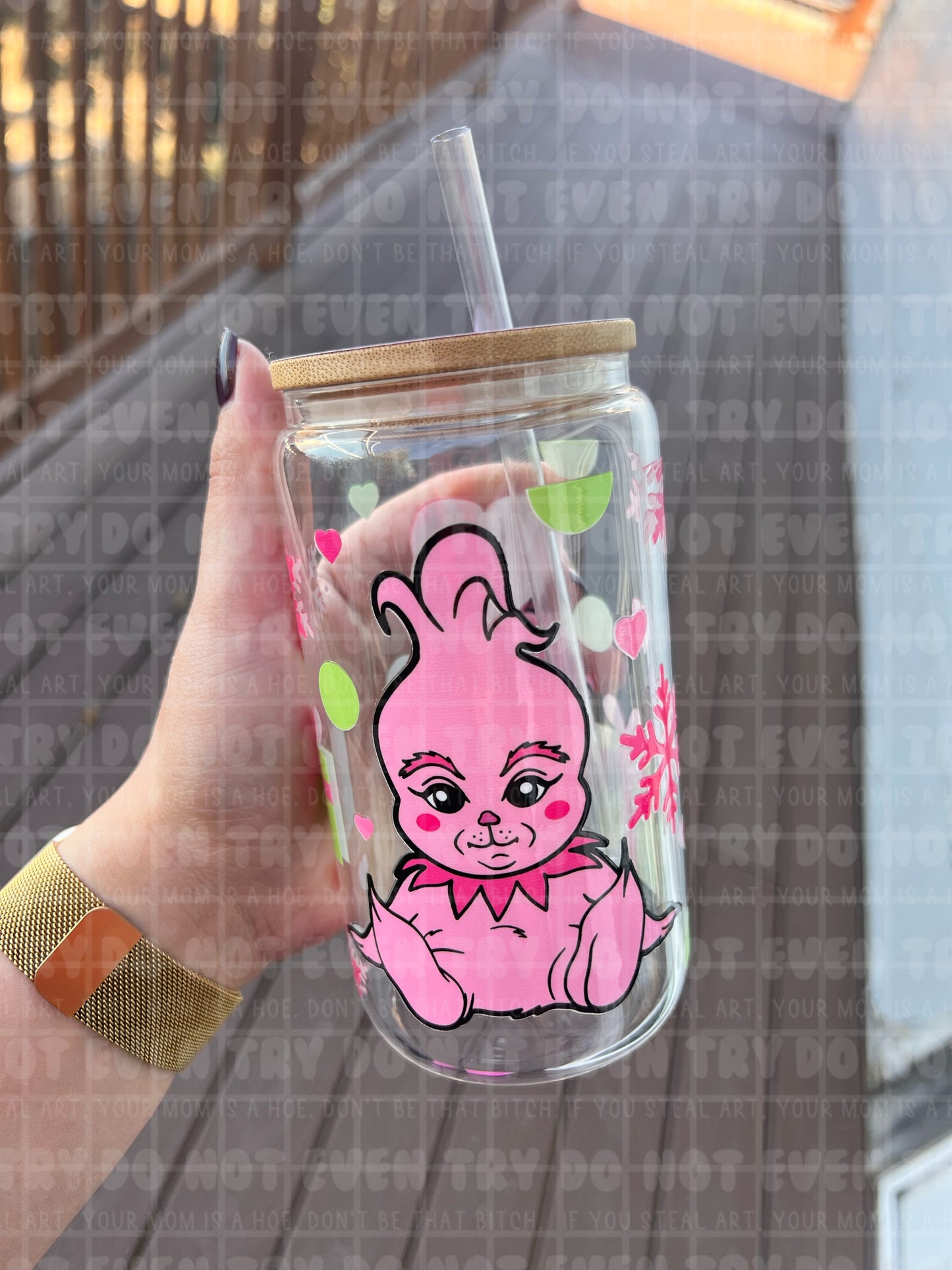 Pink baby green straw topper included