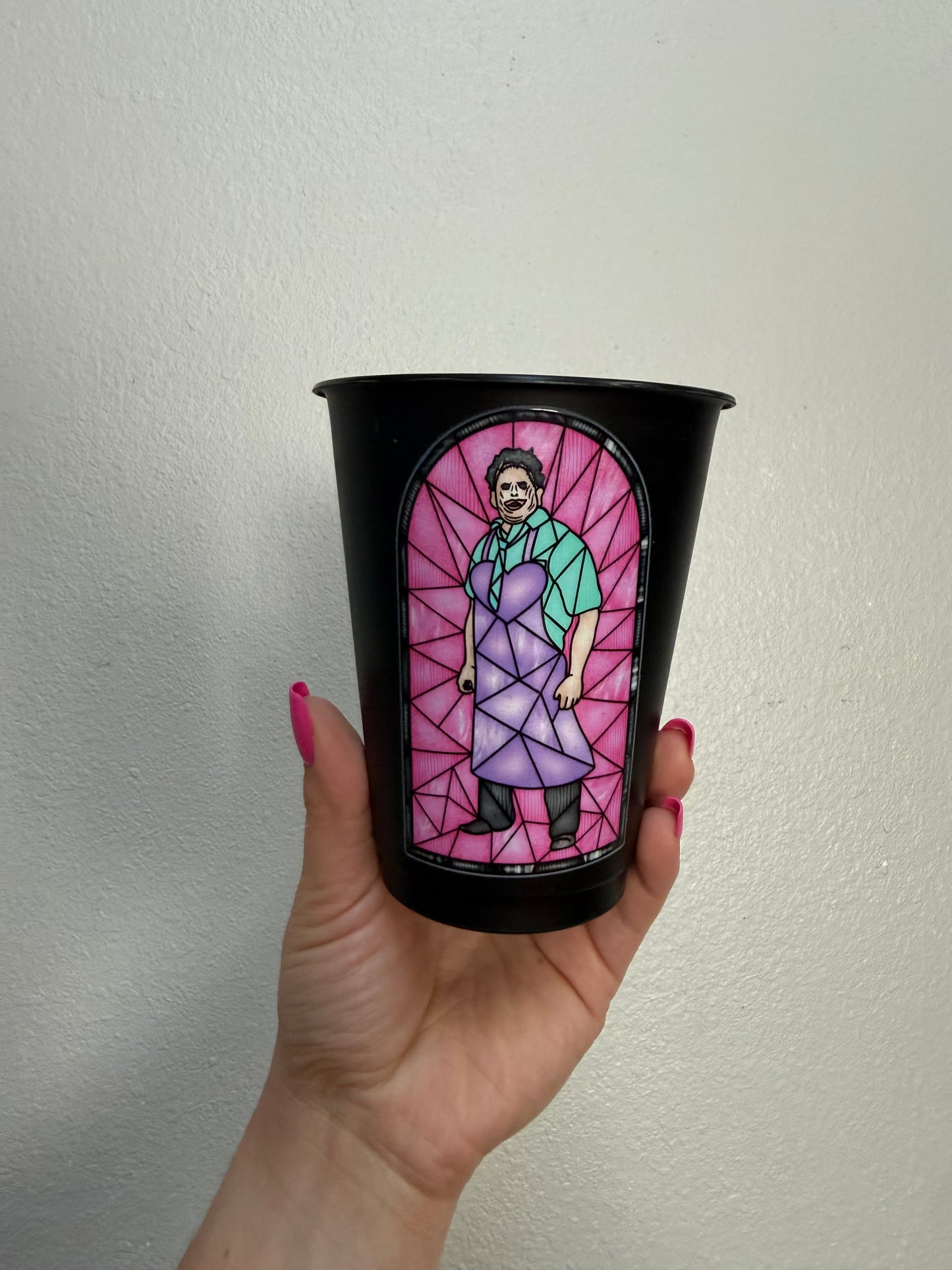 Pink leather face cold cup
