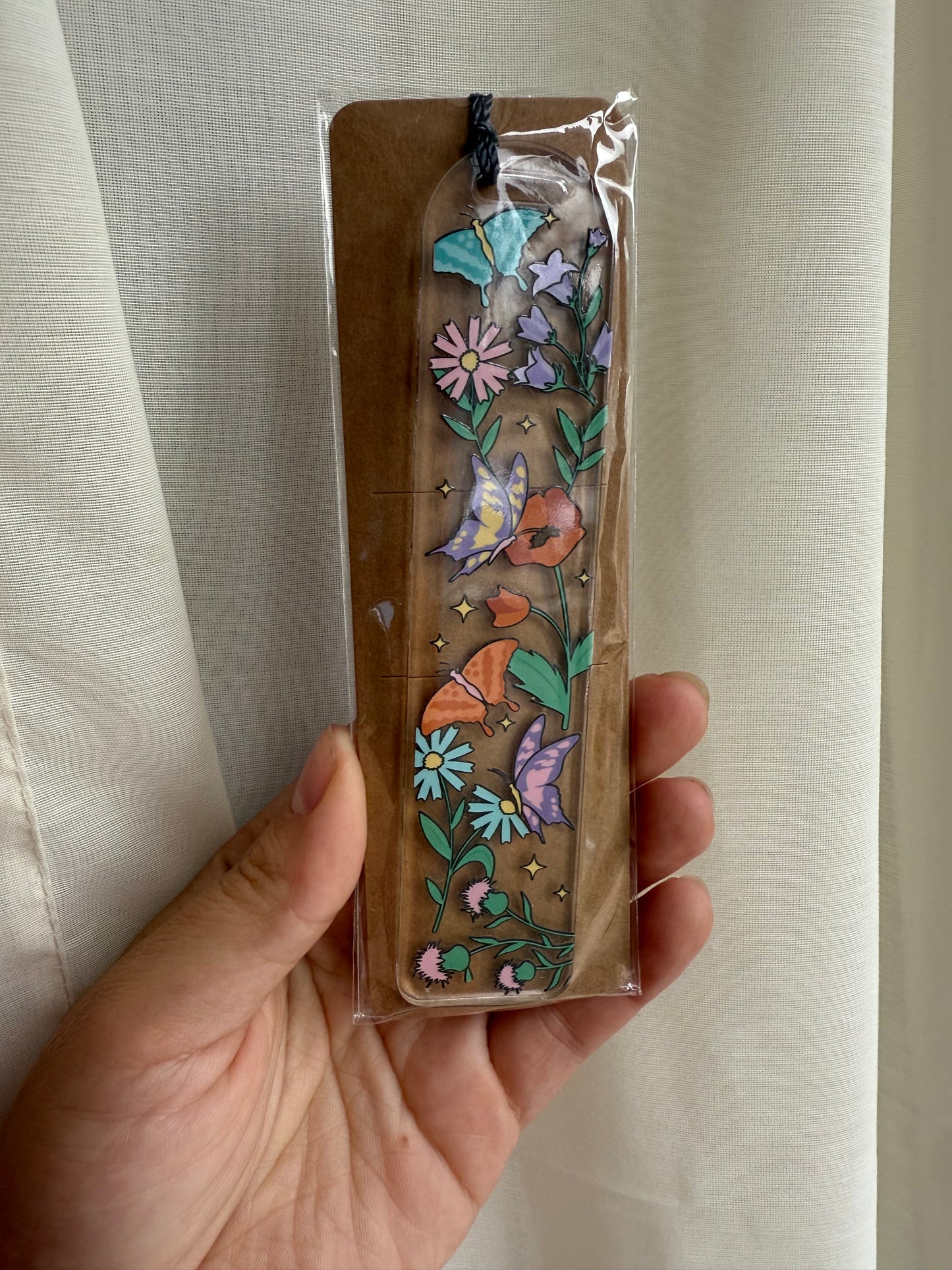 Floral moths acrylic bookmark