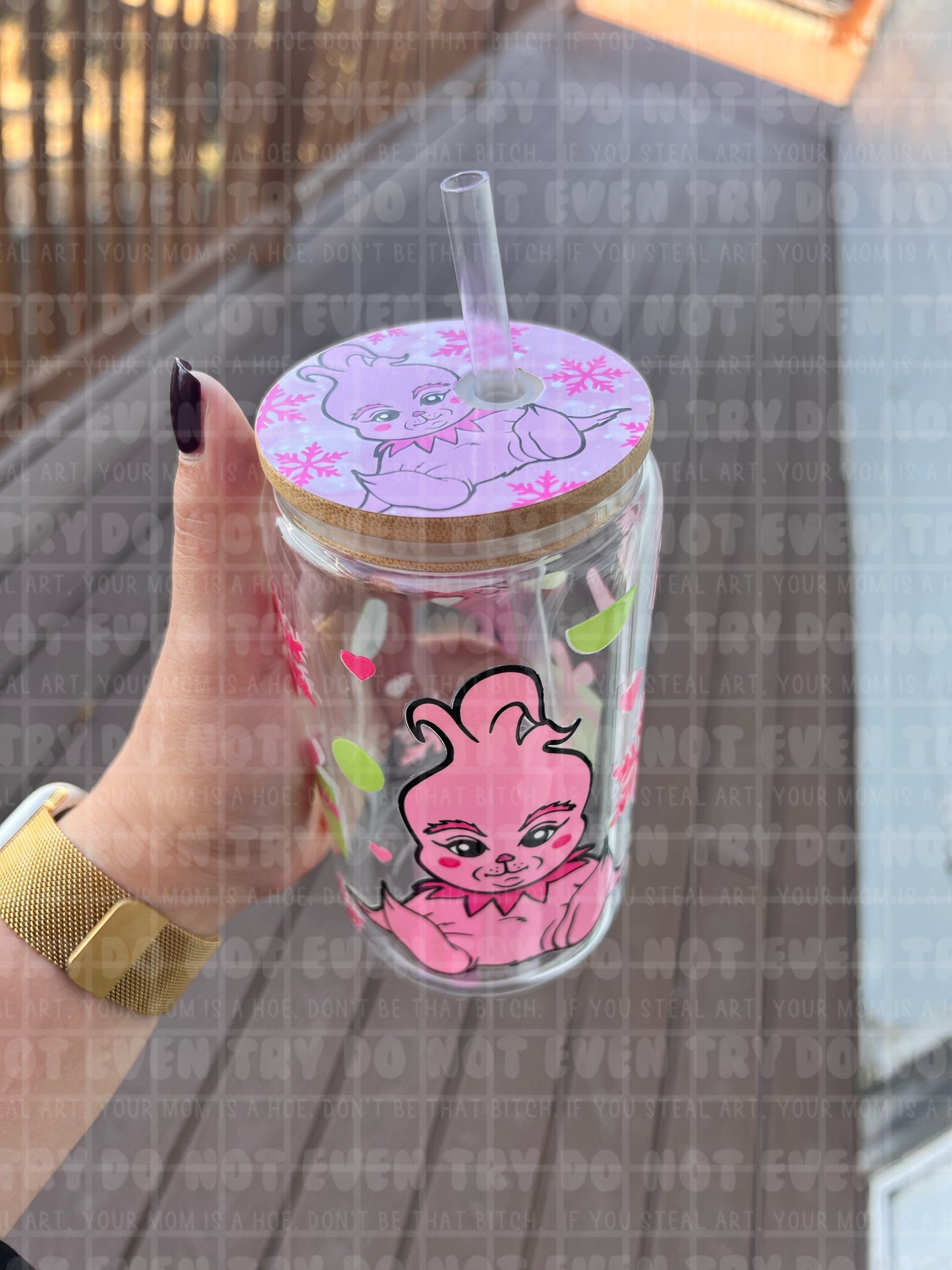 Pink baby green straw topper included