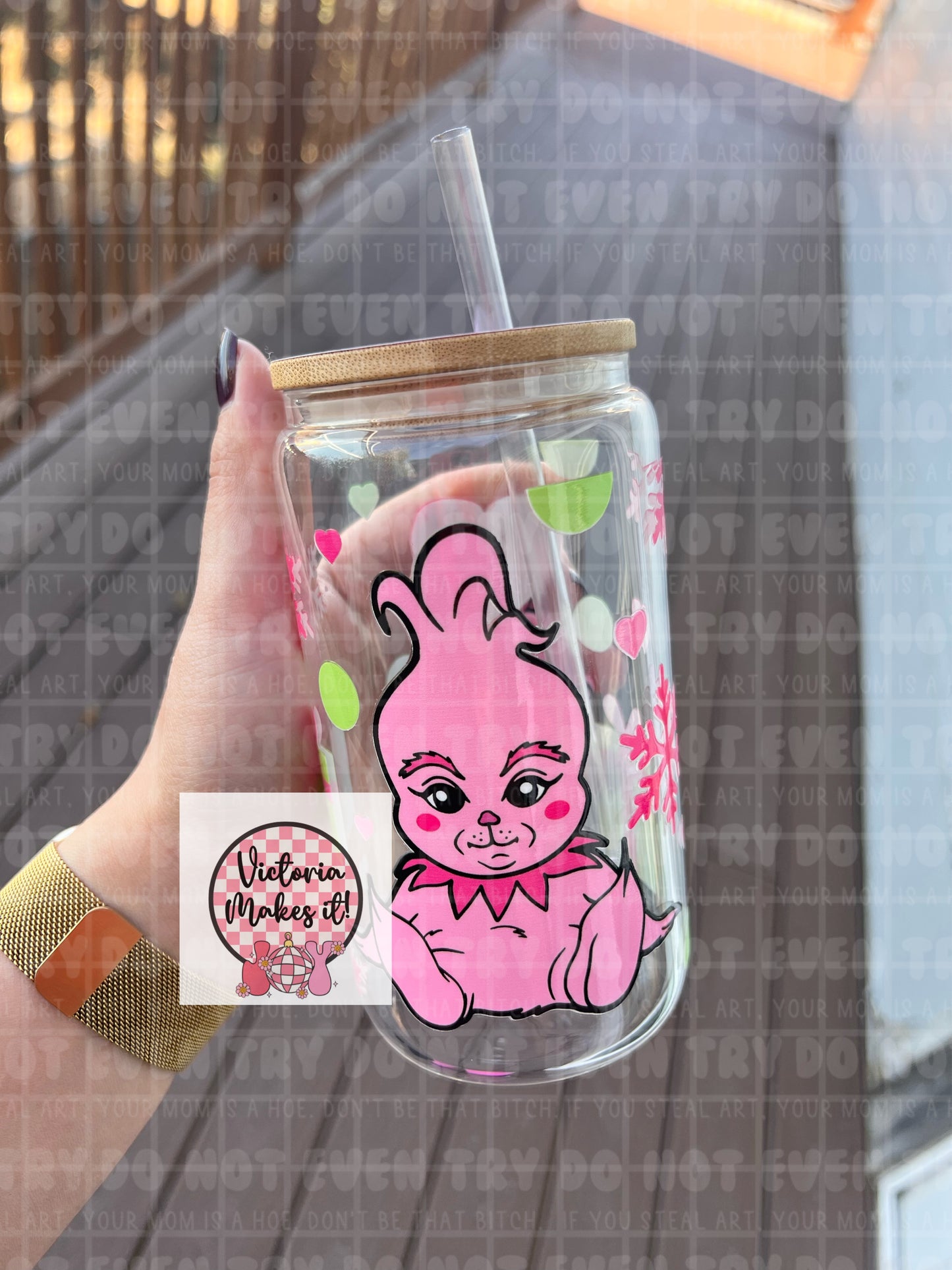 Pink baby green straw topper included