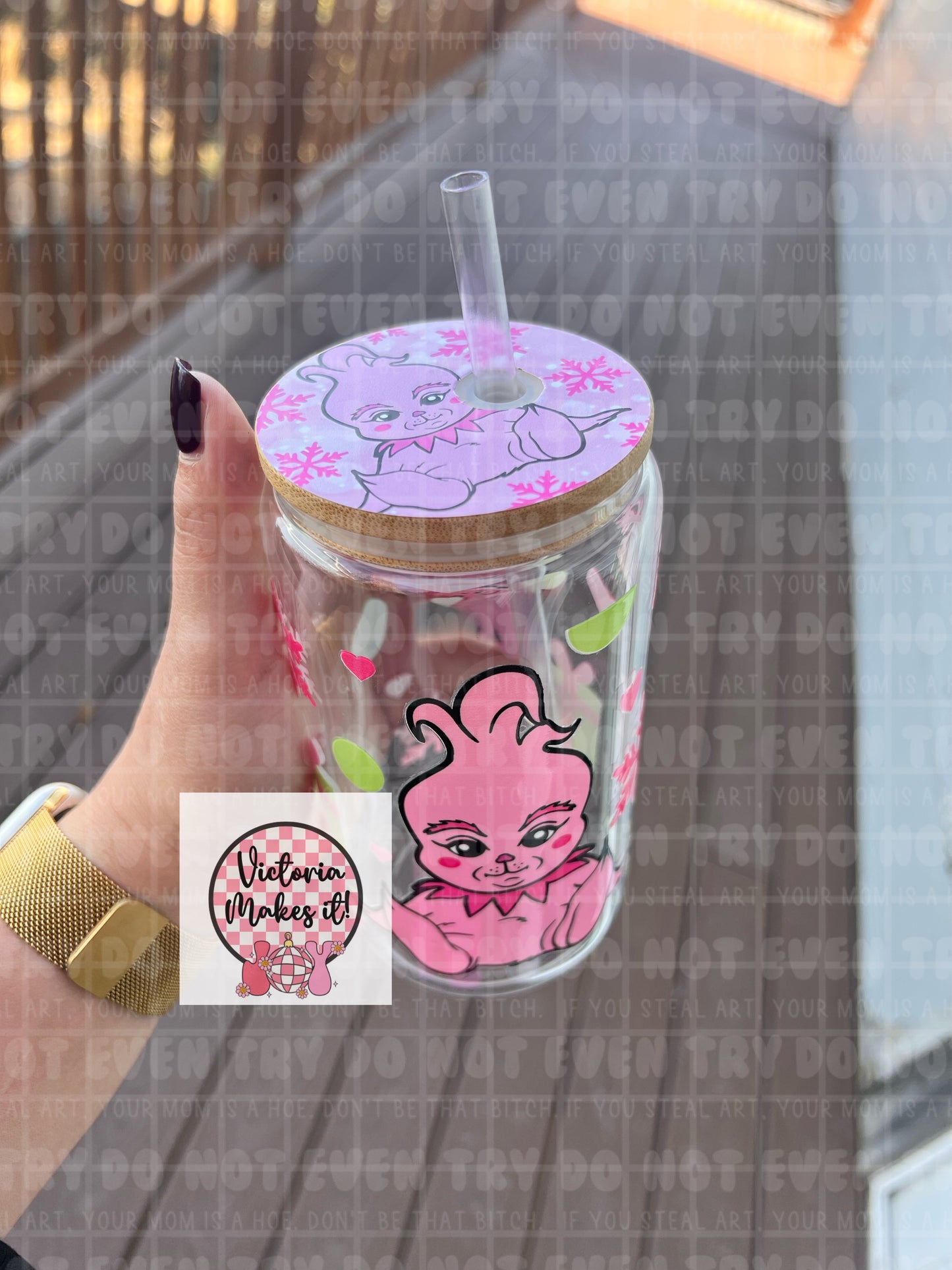 Pink baby green straw topper included