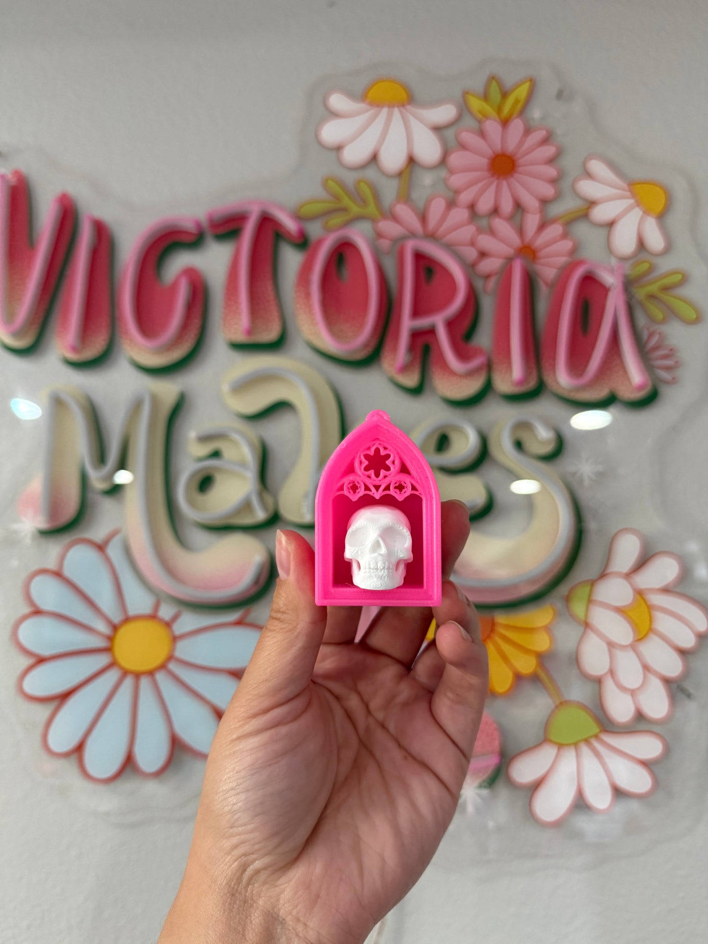 Hot pink keychain skull