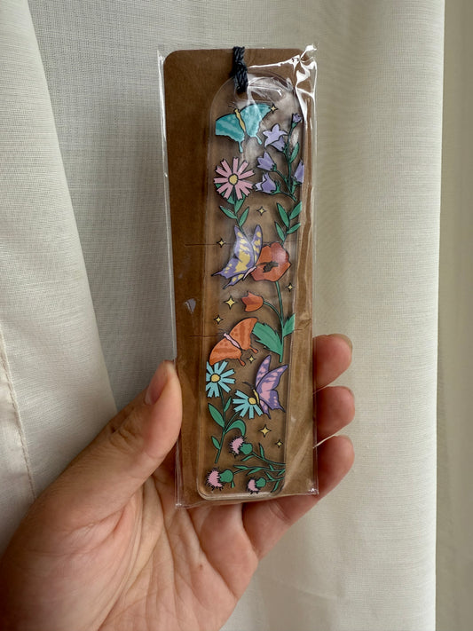 Floral moths acrylic bookmark