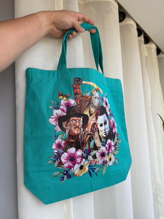 Floral horror tote bag