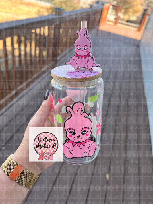 Pink baby green straw topper included