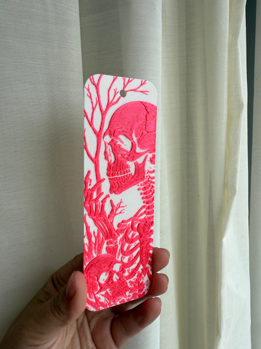 Skeleton bookmark white & pink